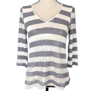 White House Black Market Blouse 3/4 Sleeve Striped Split Back Top  Sz XS Womens